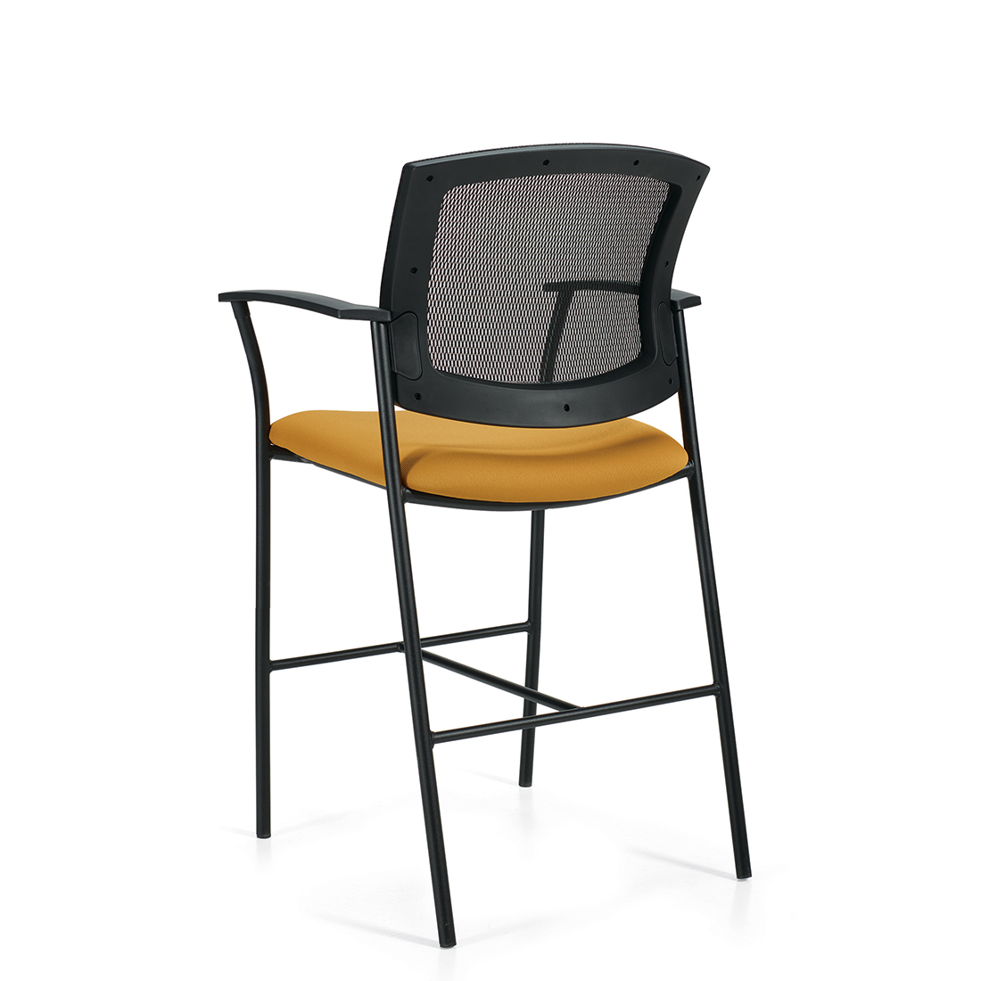 Kompanion | Tabouret de comptoir avec accoudoirs, dossier en tissu mailé et assise rembourée