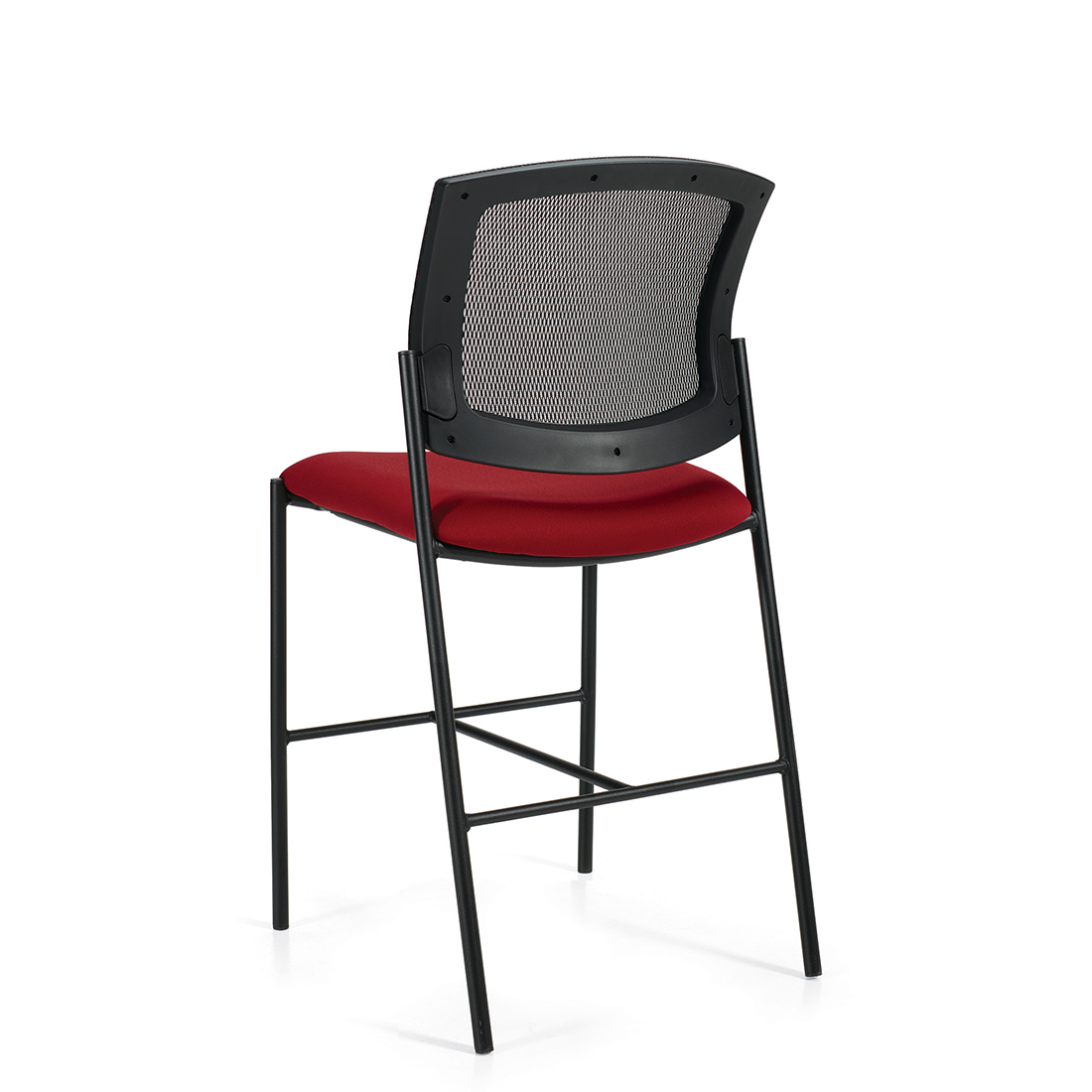 Kompanion | Tabouret de comptoir sans accoudoirs, dossier en tissu mailé et assise rembourée