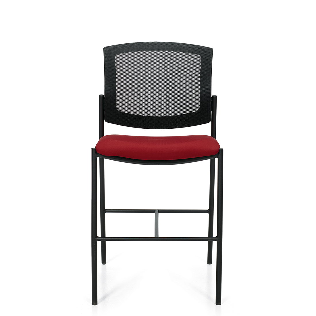 Kompanion | Tabouret de comptoir sans accoudoirs, dossier en tissu mailé et assise rembourée