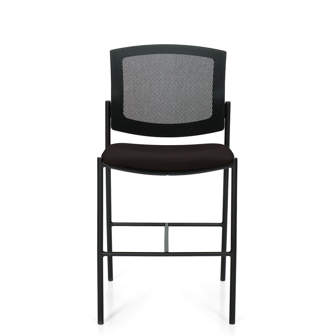 Kompanion | Tabouret de comptoir sans accoudoirs, dossier en tissu mailé et assise rembourée