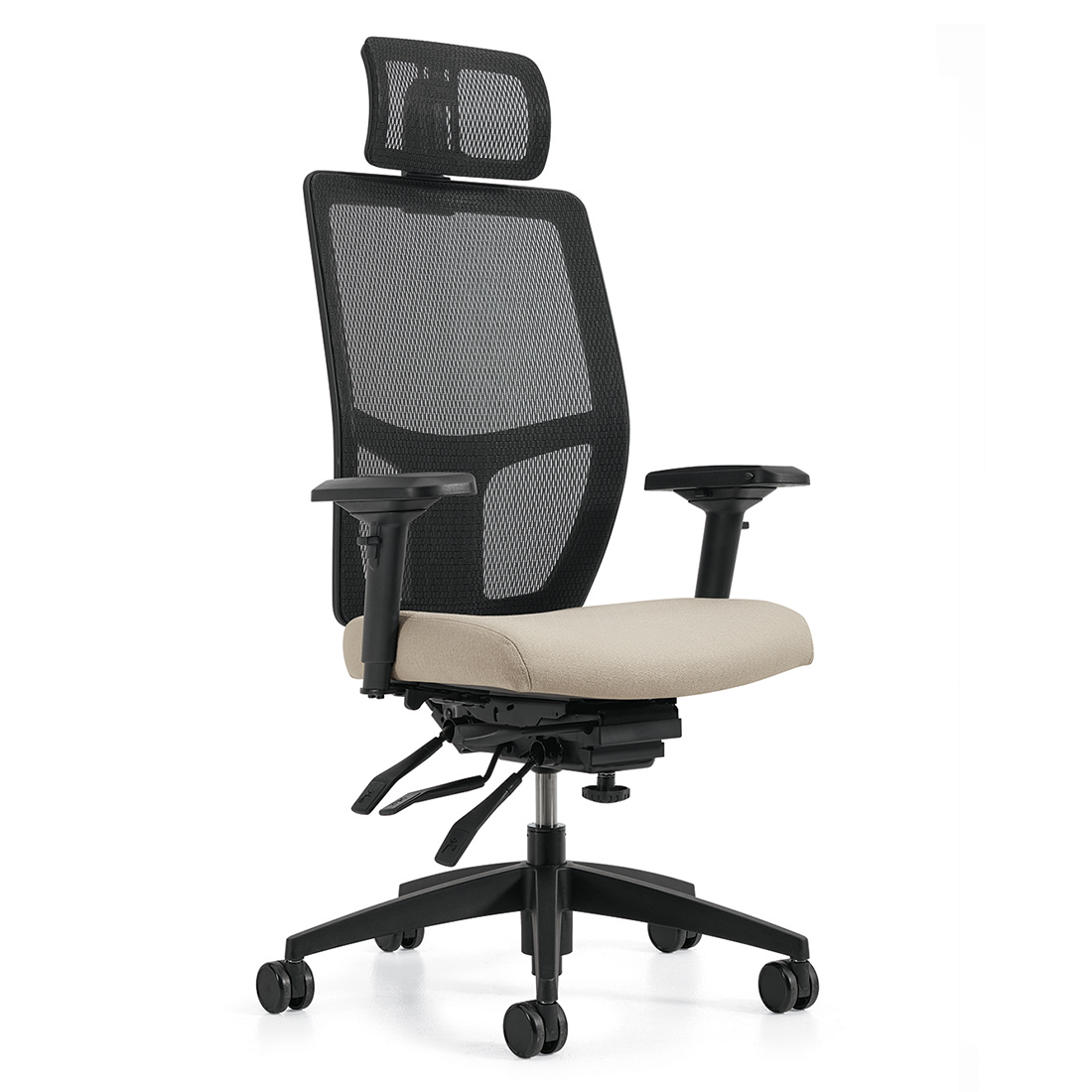Format+ | Fauteuil à basculements multiples, assise rembourrée et dossier haut en tissu maillé avec appui-tête