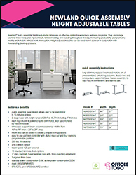 Newland Quick Assembly Height Adjustable Tables | Sell Sheet